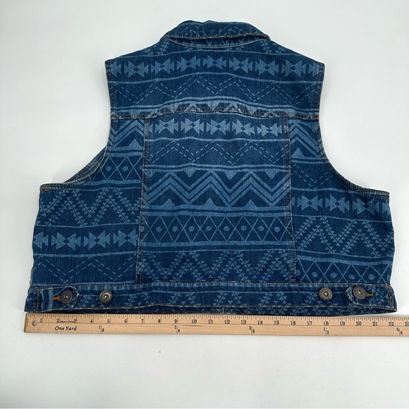 HIGHWAY JEANS Vest Womens 2X Blue Tribal Print Denim Crop Plus Buttons Western - Picture 10 of 12